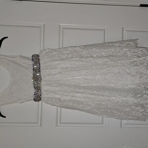 Elegant White Lace Flower Girl Dress with Sparkling Belt